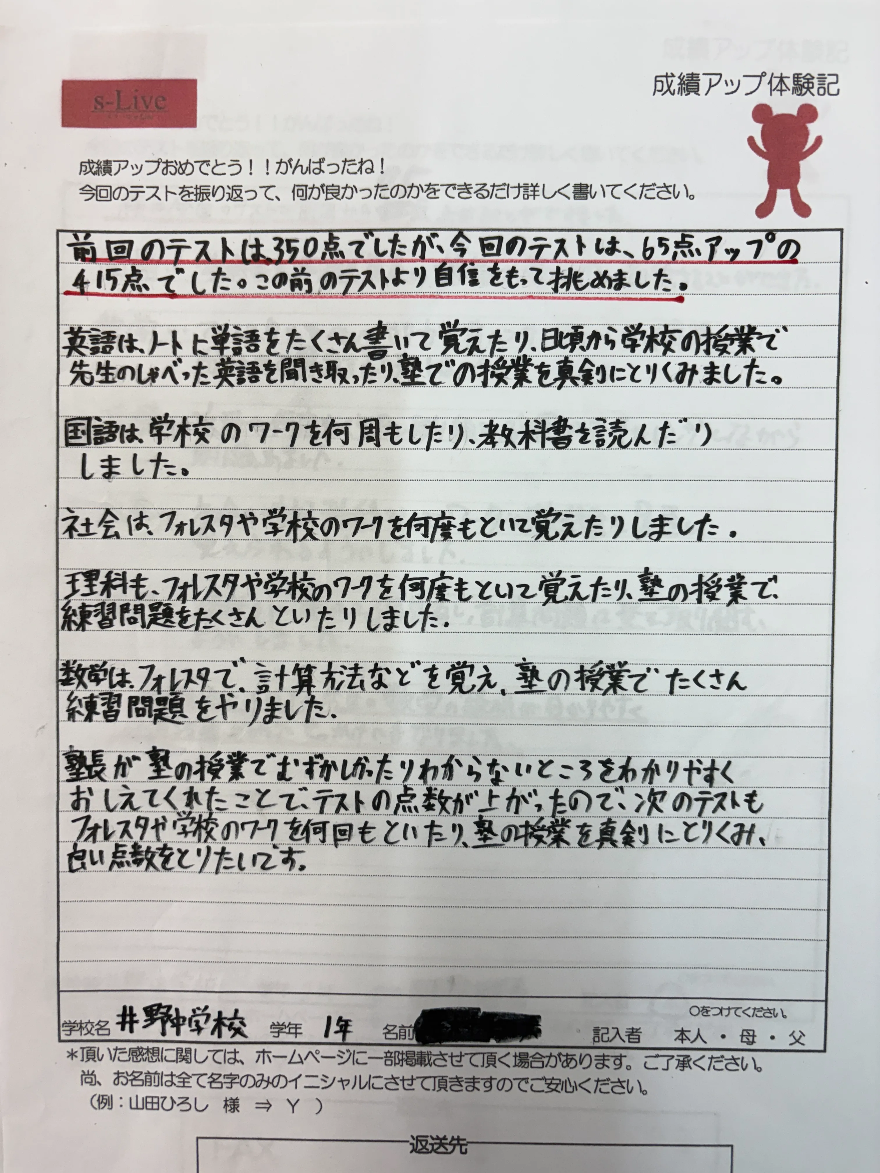 5科目合計65点UPの415点
