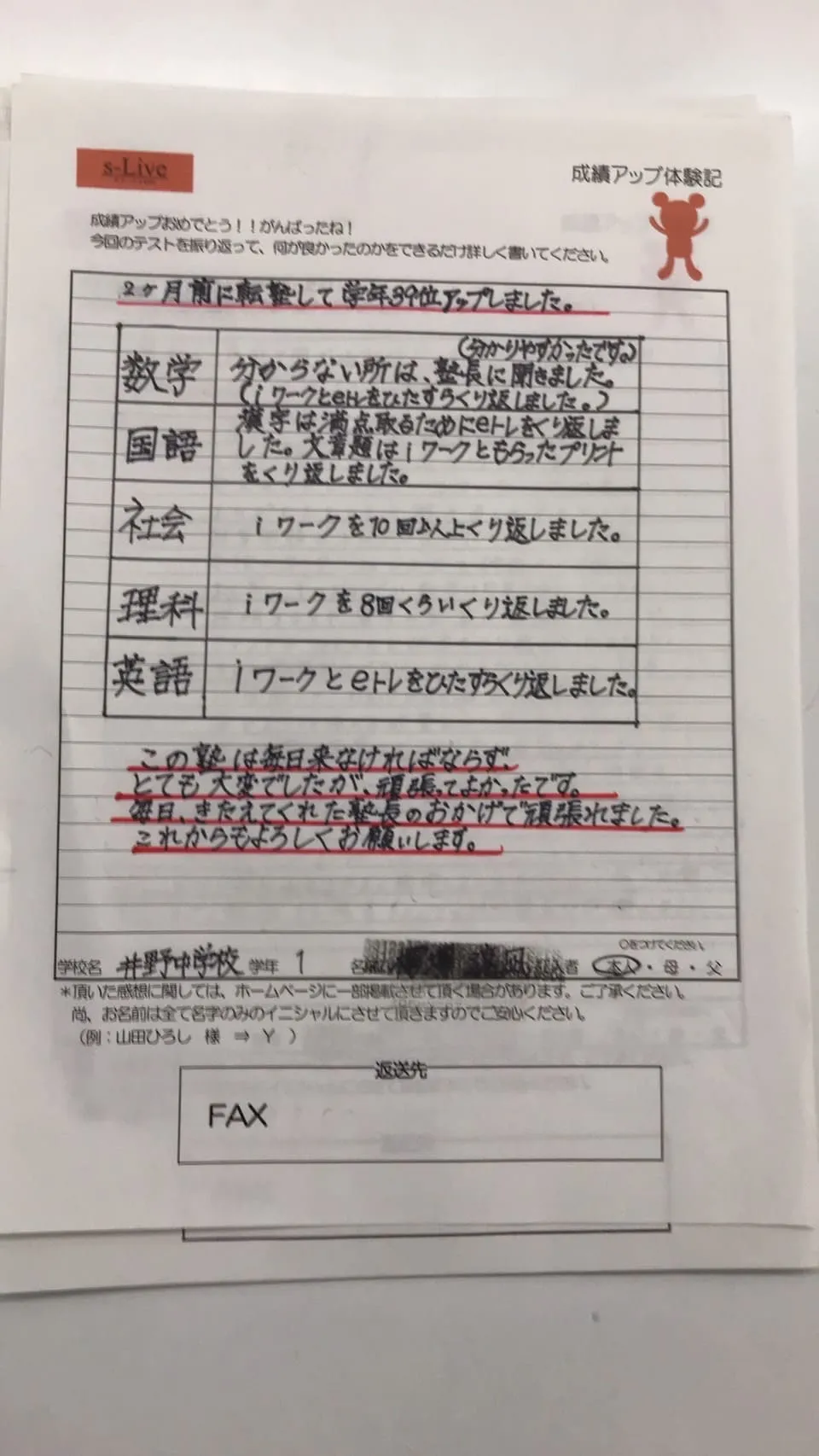 2ヶ月前に転塾して39位UP